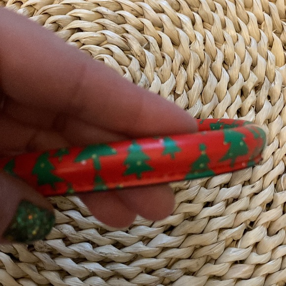 Christmas Tree Round Faux Leather Bangle Bracelet Keyring Keychain Wristlet - Picture 4 of 7